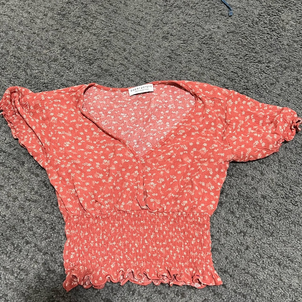 Red and white flower blouse